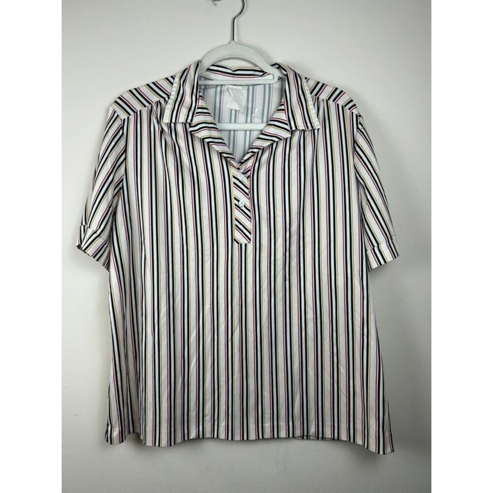 Vintage 70s Nikki Blouse Shirt M Striped Short Sleeve Polo Retro Academic Prep